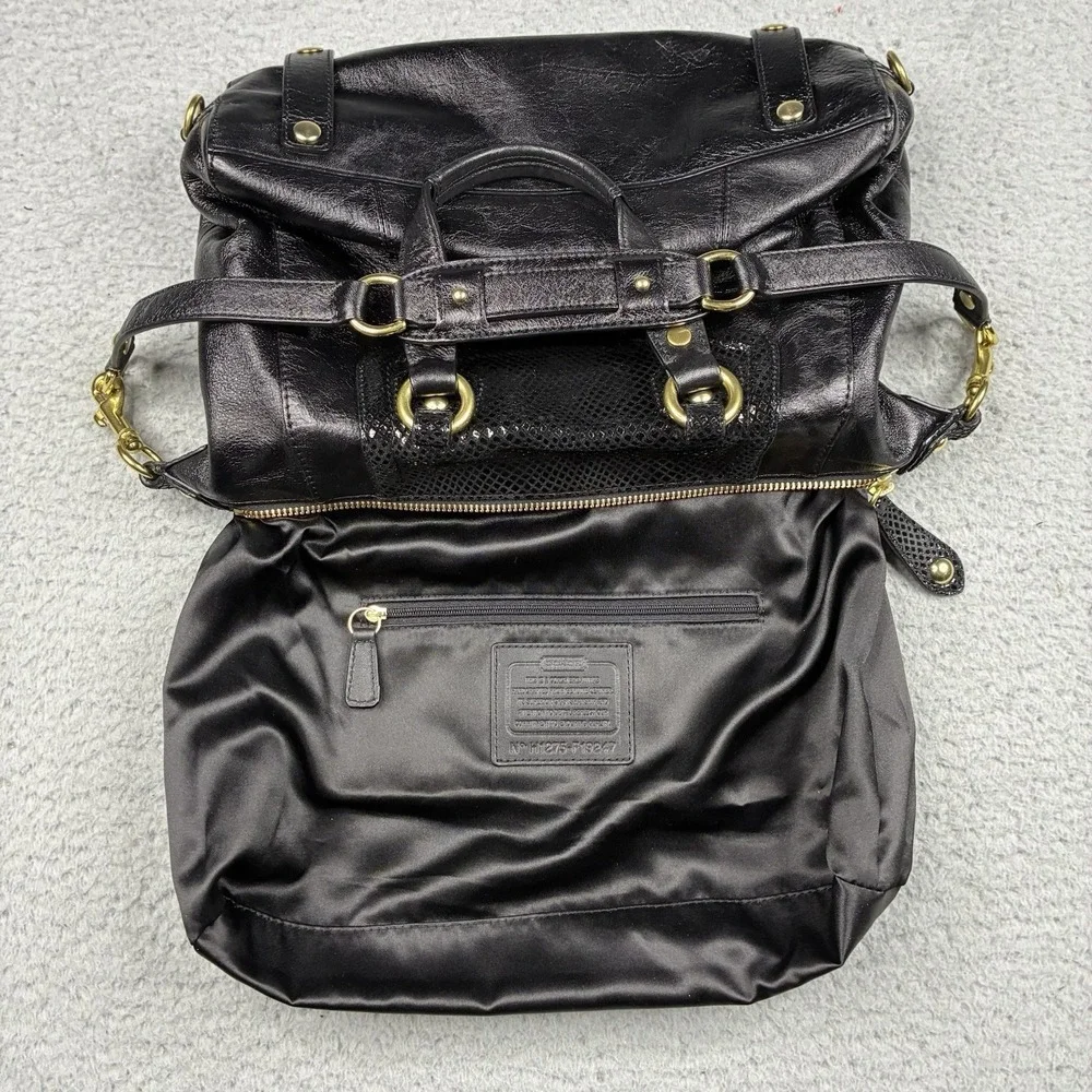 Coach Ashley Black Leather Python Trim Satchel Shoulder Bag F19247 Purse